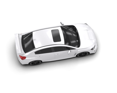 Siyah zemin üzerinde izole edilmiş beyaz modern sedan 3 boyutlu illüstrasyon