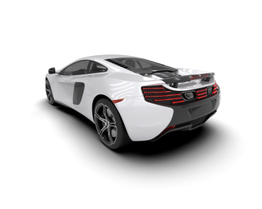 Arka planda beyaz lüks bir araba. Beyaz bir arka planda izole edilmiş. 3d oluşturma.