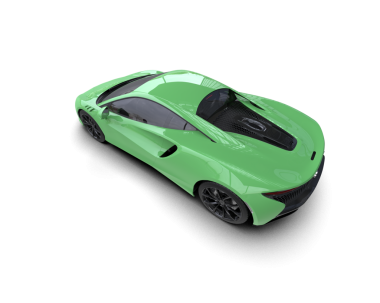 Beyaz arkaplanda izole edilmiş yeşil bir arabanın 3 boyutlu görüntüsü