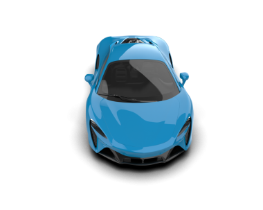 Beyaz arkaplanda izole edilmiş mavi bir arabanın 3 boyutlu görüntüsü