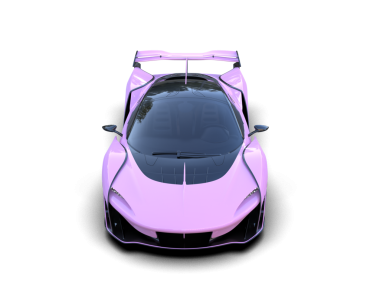 Pembe süper araba siyah arkaplanda izole edildi.
