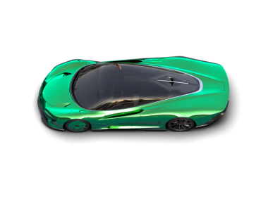 Yeşil, modern, siyah arka manzaralı bir araba.