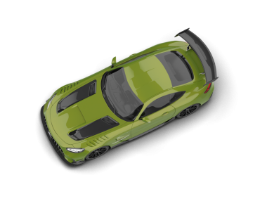 beyaz arka planda yüksek hızda yeşil spor araba 3 boyutlu görüntüleme