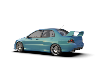 Mavi arka planda bir arabanın 3 boyutlu canlandırması