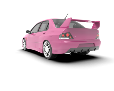 Pembe modern araba beyaz arka planda izole edilmiş. 3d oluşturma