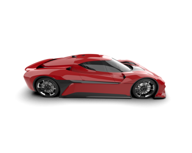 Kırmızı yüzeyi olan modern bir araba. 3d oluşturma.