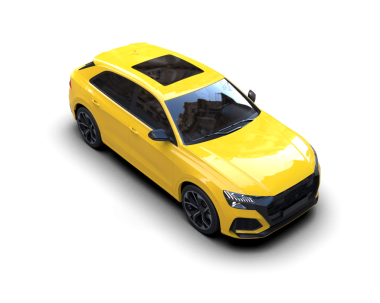 Modern araba arka planda izole edilmiş. 3D görüntüleme - illüstrasyon