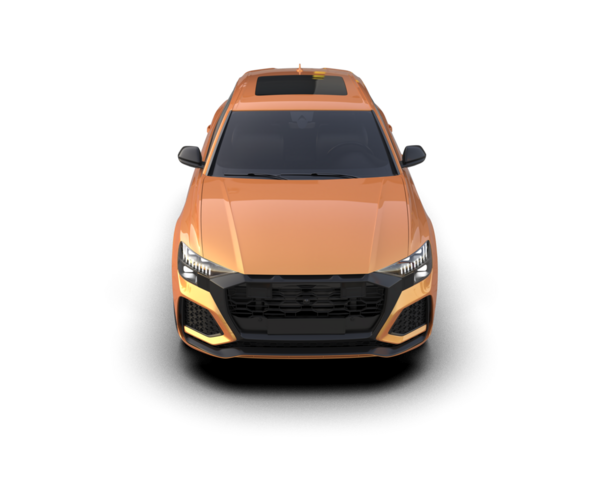 Siyah arka planı olan turuncu bir araba. 3D görüntüleme - 3d illüstrasyon.