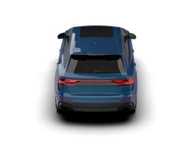 Mavi arazi aracı siyah arka planda izole edilmiş. 3d oluşturma