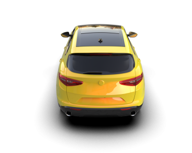 Beyaz arka planda gölgesi olan sarı bir araba. 3d illüstrasyon