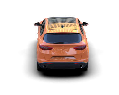 Arka manzaralı modern turuncu araba. 3d oluşturma