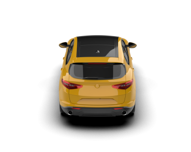 Sarı araba beyaz arka planda izole edilmiş. 3d oluşturma