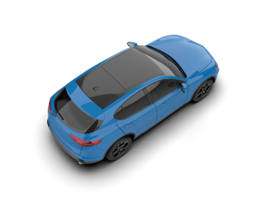 Beyaz arkaplanda 3D rendeleme mavi araba.