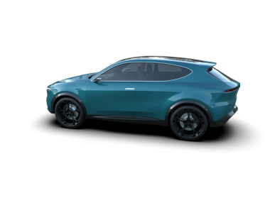 Stüdyo ortamında beyaz arka planda izole edilmiş markasız bir SUV 'un 3 boyutlu görüntüsü.