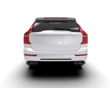 Gri arkaplanda kırpma yolu ile izole edilmiş beyaz modern araba