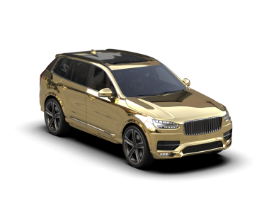 Altın rengi lüks bir araba beyaz üzerine izole edilmiş. 3d illüstrasyon