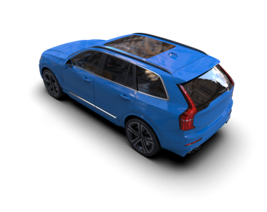 Mavi araba siyah arka planda izole edilmiş. 3 Boyutlu Hazırlama