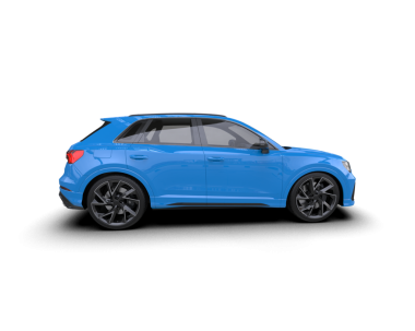 Beyaz arka planda mavi araba, ön manzara.