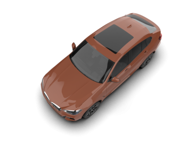 Siyah stüdyo arka planında izole edilmiş boş turuncu bir arabanın 3 boyutlu görüntüsü.