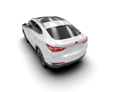 Beyaz araba arka planda izole edilmiş. 3D görüntüleme - illüstrasyon