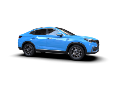 Mavi araba siyah bir arkaplanda izole edilmiş.