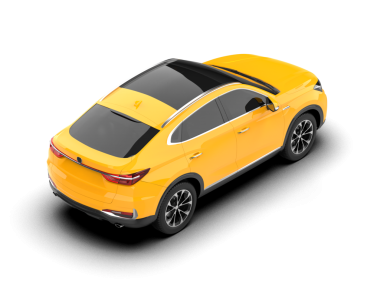 Beyaz arka planda izole edilmiş modern şehir sarı arabası. 3d illüstrasyon