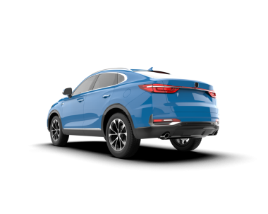 Mavi ve beyaz çizgili beyaz arka planda bir araba