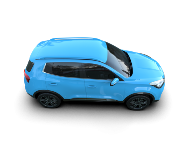 Küçük kenarlı mavi araba.