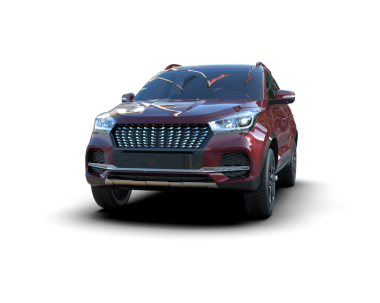 Kırmızı modern arazi aracı koyu bir arka planda. 3d oluşturma