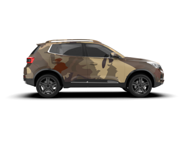 Küçük bir arazi aracı, yan görüş, izole edilmiş bir arka plan.