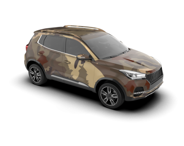 Cip. Arka planda bir araba. 3 Boyutlu Hazırlama