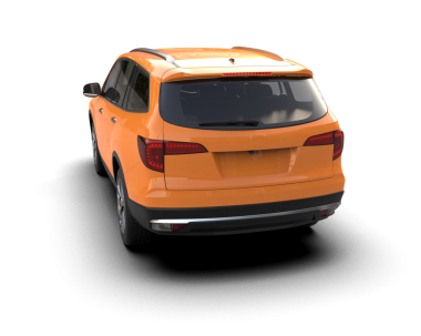 Beyaz arka planda turuncu bir araba. 3d oluşturma
