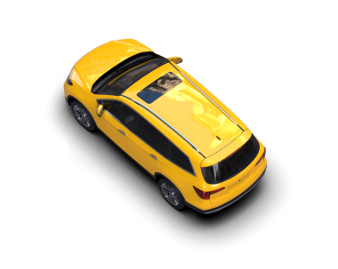 Siyah üzerine izole edilmiş 3 boyutlu sarı bir taksi.