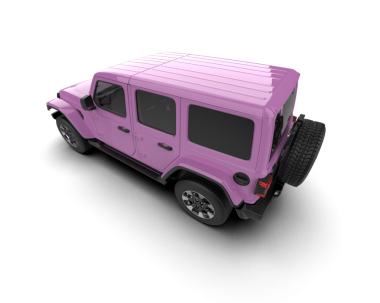 Pembe araba beyaz bir arabada izole edilmiş.