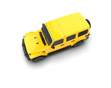 Sarı okul otobüsü siyah yolda izole edilmiş.