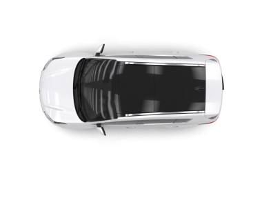 Gümüş çatılı siyah bir araba.