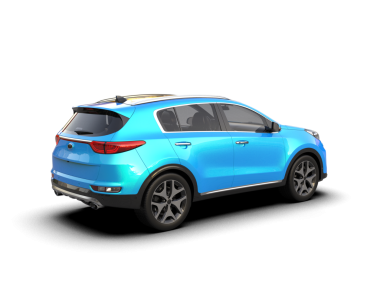 Boş bir geçmişi olan mavi lüks bir SUV. 3d oluşturma