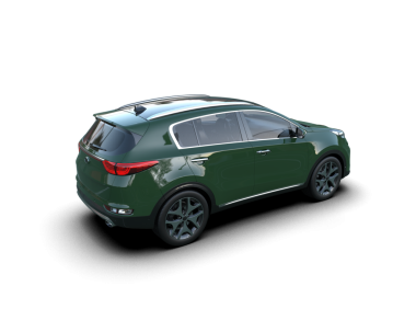 Siyah arka planda, gölgeli yeşil lüks bir SUV. 3d oluşturma