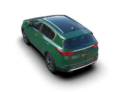 Yeşil çizgili yeşil bir cip. Yan görünüş. 3d oluşturma.