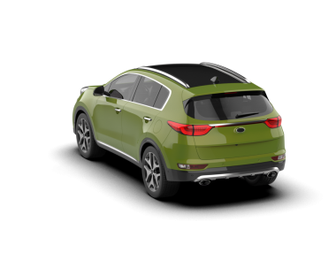 Yeşil arka manzaralı modern kompakt araba. 3d oluşturma