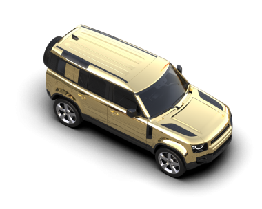 Siyah arka planda 3 boyutlu altın kaplama araba.