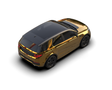 Altın bir arabanın 3 boyutlu resmi.