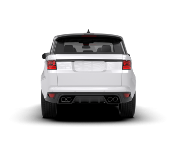 Siyah arka planda beyaz bir cip arabası. 3d oluşturma