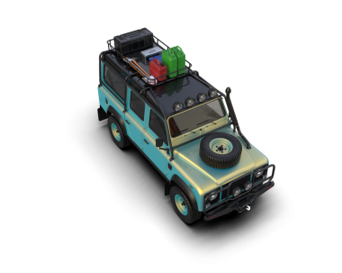 Siyah arka planda yeşil bir arabanın 3 boyutlu canlandırması