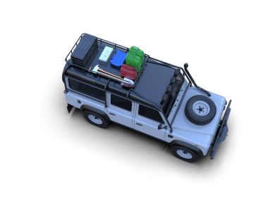 Karavanı olan küçük bir araba.