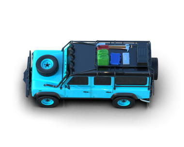 Mavi arka planı olan kamp arabası için modern karavan.