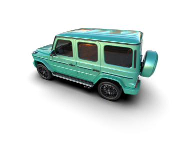 Beyaz arka planda yeşil renkli bir araba. 3 Boyutlu Hazırlama.