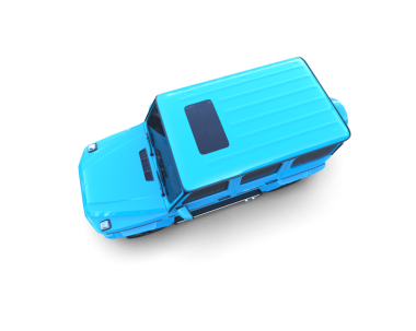 Siyah arka planda mavi karavanı olan bir kamyon. 3d oluşturma