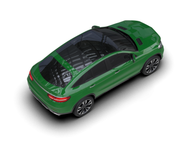 Yeşil ekranlı araba beyazda izole edildi. 3d oluşturma