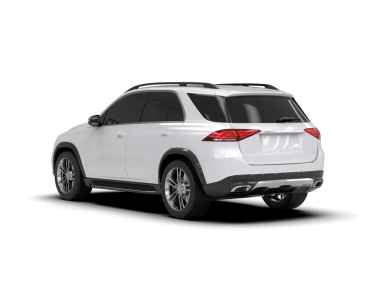 Beyaz arka planda beyaz lüks bir SUV. 3d oluşturma
